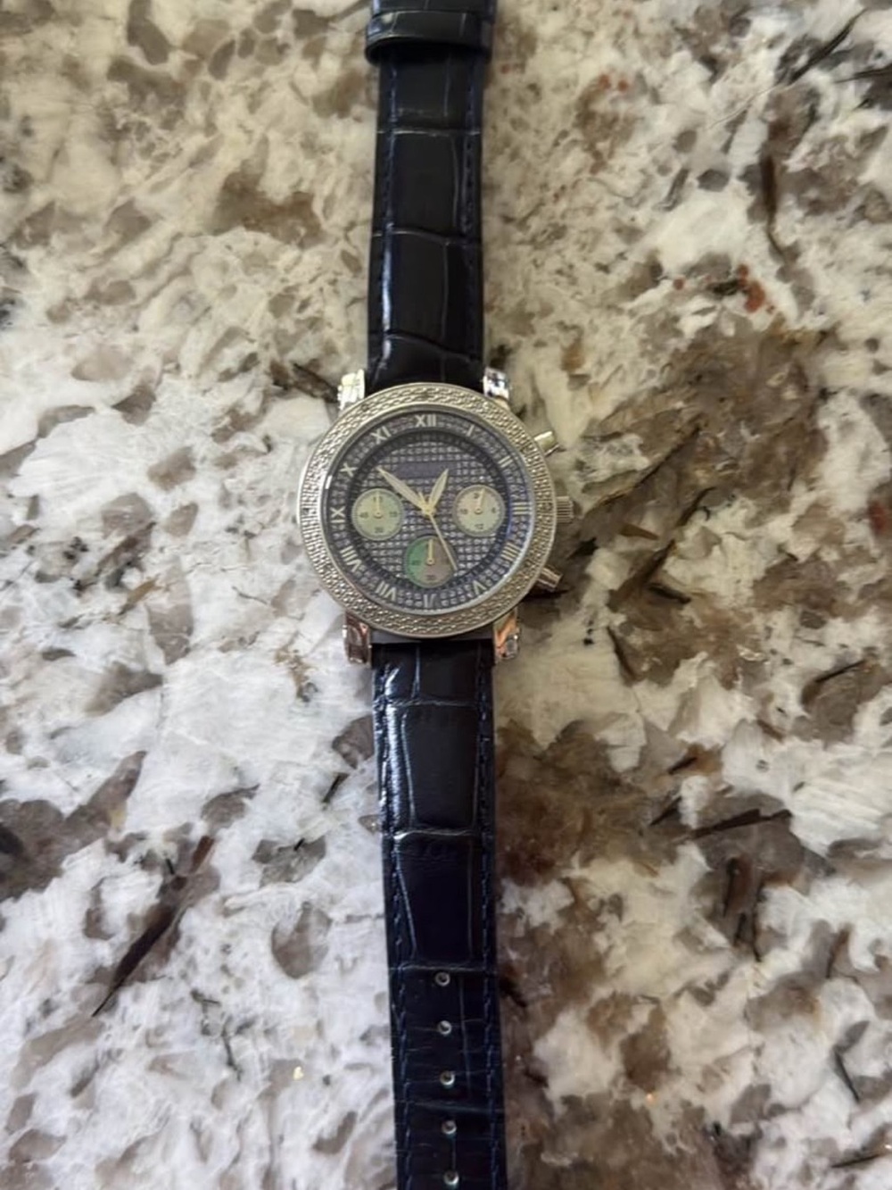 Akribos Black Leather Strap Chronograph Watch